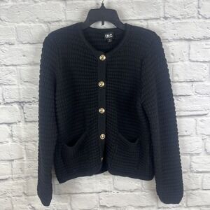 I.N.C. International Concepts Black Textured Cardigan Old Money Dark Academia PL